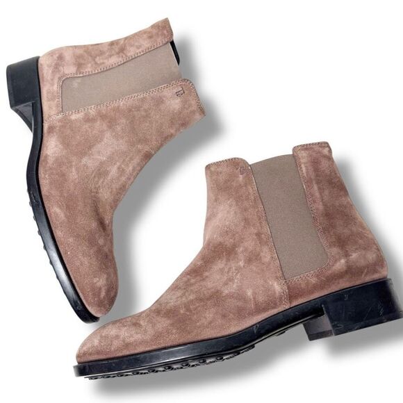 Tod’s Logo Suede Chelsea Pull-On Bootie in Brown Women’s Size 37- Run Large - Picture 5 of 10